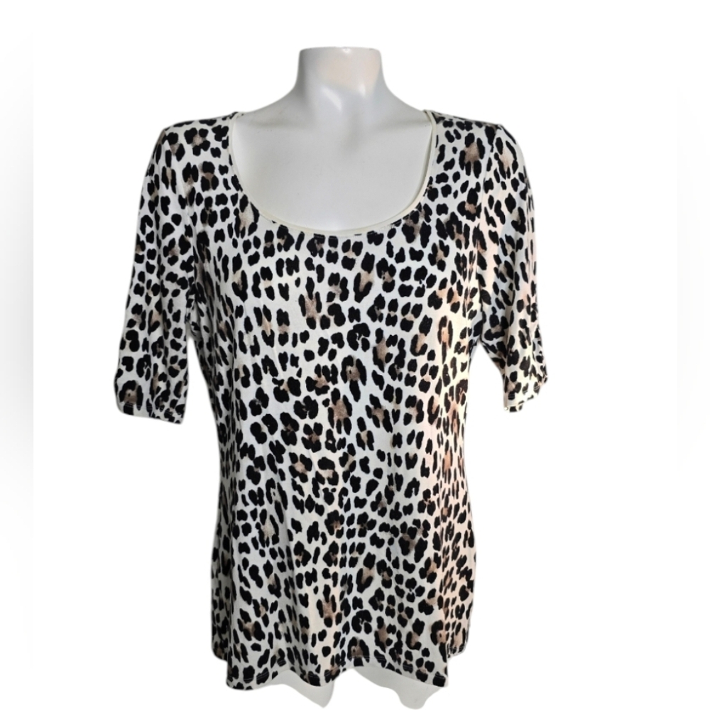 White House Black Market leopard Print Women's Top size M black white tan *